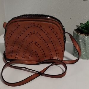 Elegant Tan Laser-Cut Crossbody Bag